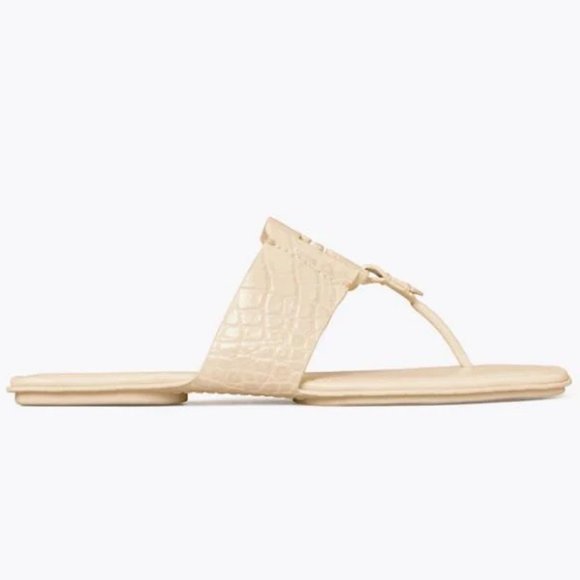 Tory Burch CROC EMBOSSED Georgia Sandal New Cream MANY SIZES - Picture 3 of 8